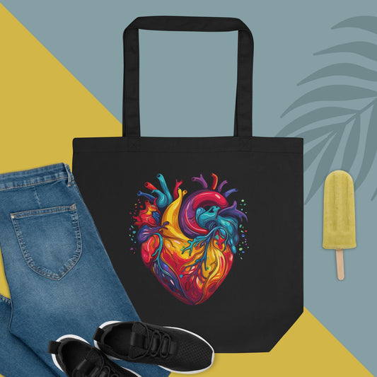 Groovy Anatomical Heart Tote Bag | Retro Colors - Shaddoze Designs by Darie