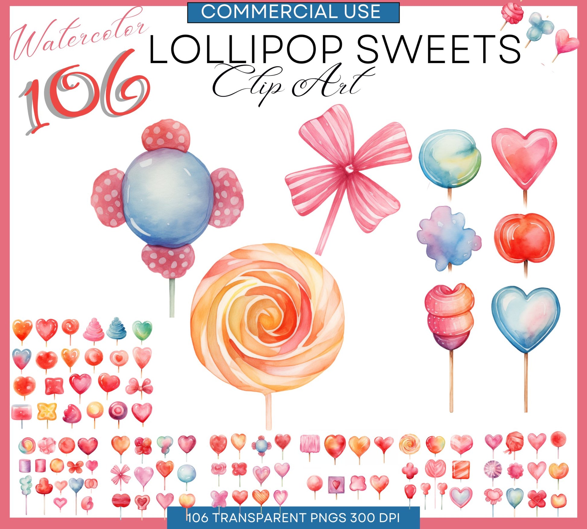 Lollipop Clipart | Watercolor Clipart | Circut Cutting File | Candy Png Clipart | Candy Graphics | Sweet Sugar Clipart, Commercial Use - Shaddoze Designs by Darie