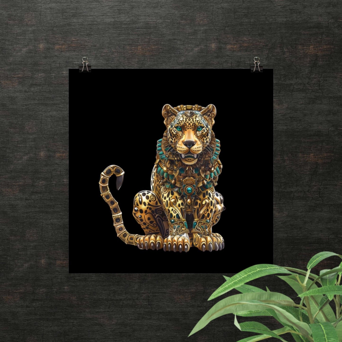 Mayan Wall Art | Art Poster Print | Vibrant Wall Art | Mayan Gold Green | Ixchel Ix Chel | Ek Balam Jaguar | Mayan Wall Decor - Shaddoze Designs by Darie