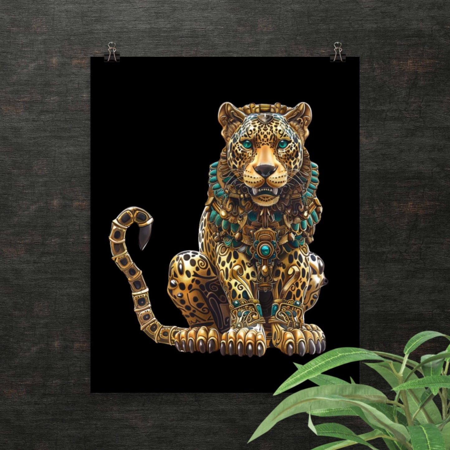 Mayan Wall Art | Art Poster Print | Vibrant Wall Art | Mayan Gold Green | Ixchel Ix Chel | Ek Balam Jaguar | Mayan Wall Decor - Shaddoze Designs by Darie