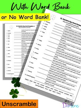 St. Patrick's Activity Pack~Word Search~Maze~Unscramble~Math~3 Levels~NO PREP - Shaddoze Designs by Darie